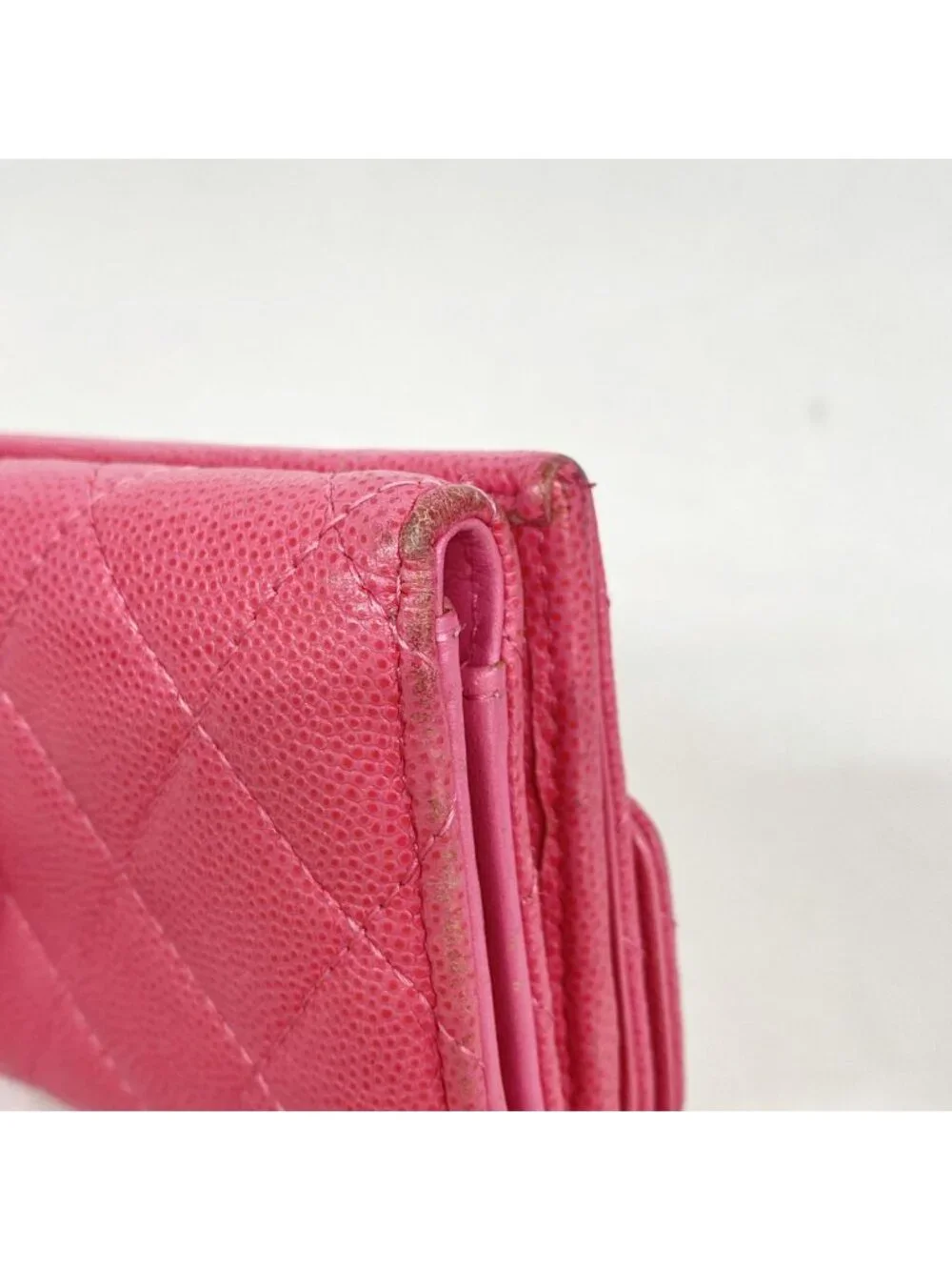 Chanel Trifold Wallet Quilted Caviar Leather Pink Gold